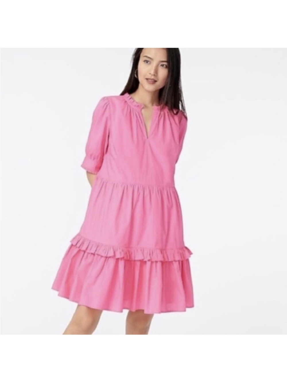 NWT J. Crew sz Medium Petite PM Pink Tiered Popover Dress poplin ruffles barbie - Picture 13 of 15